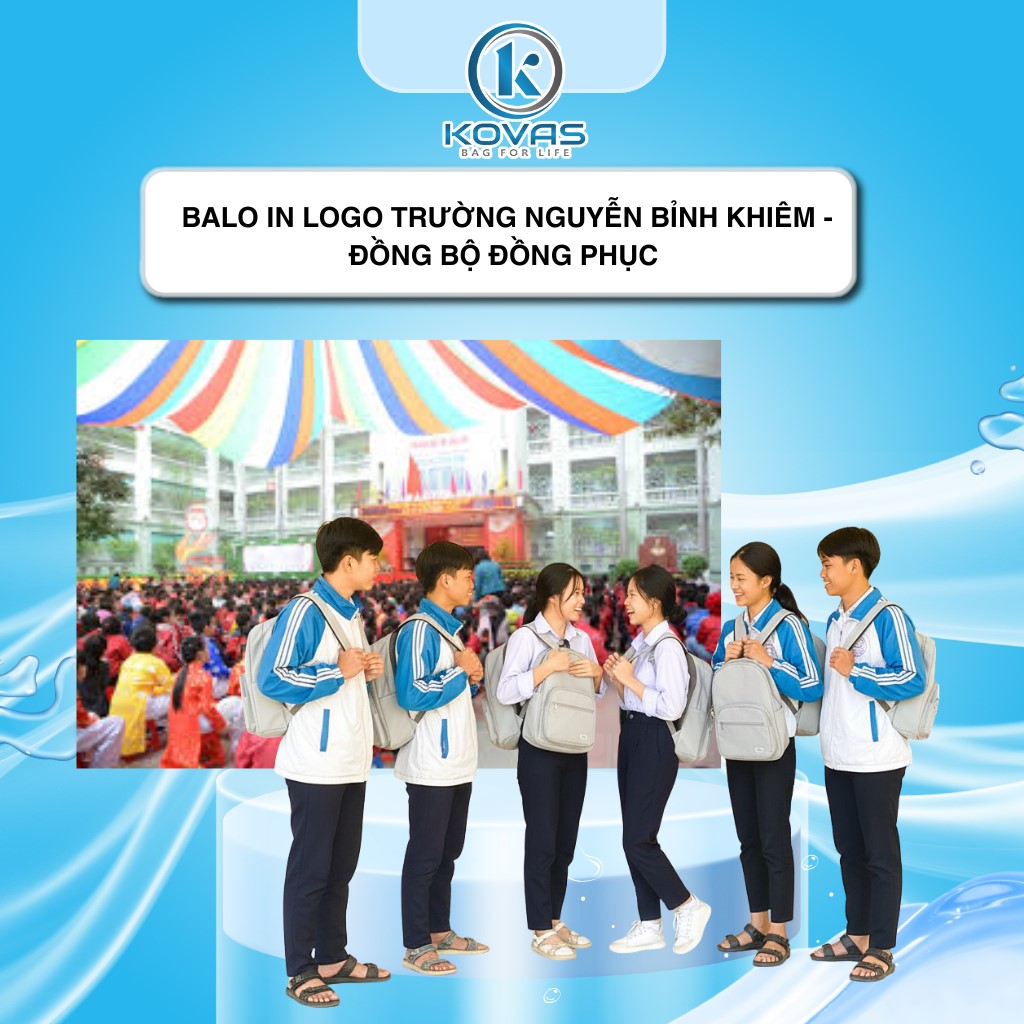 Balo in logo Trường Nguyễn Bỉnh Khiêm - Đồng bộ đồng phục