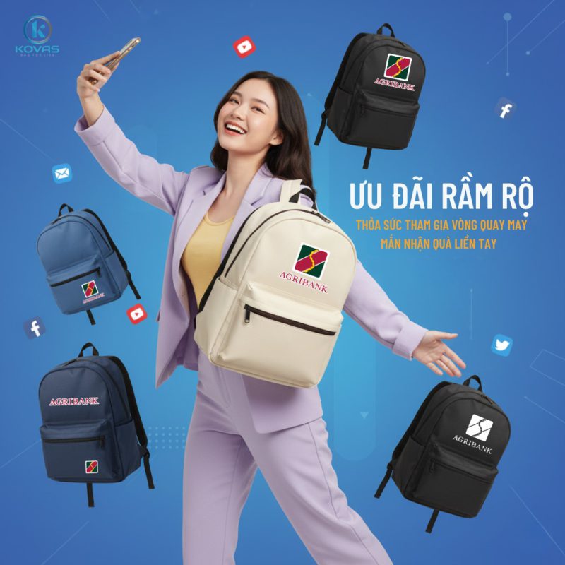 Balo quà tặng in logo thương hiệu Agribank