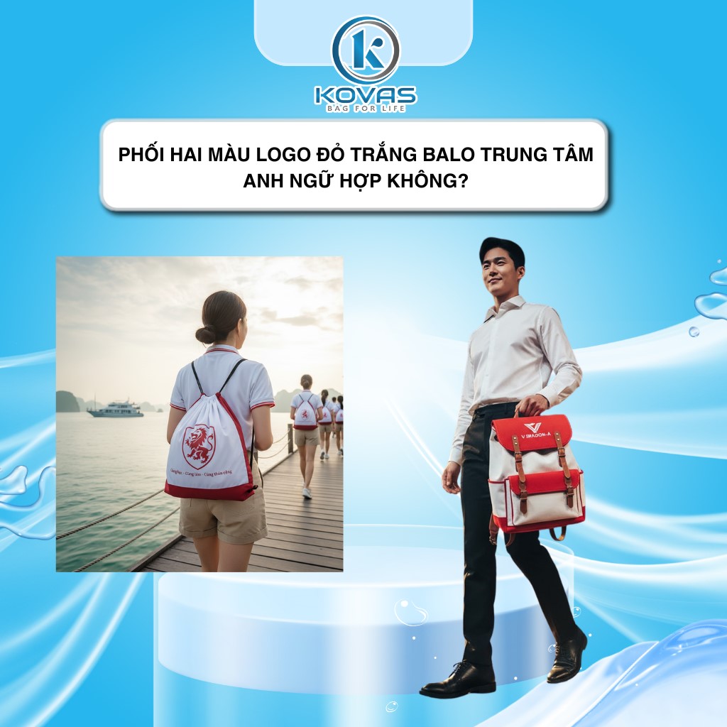 Phối hai màu logo đỏ trắng balo trung tâm Anh ngữ hợp không?